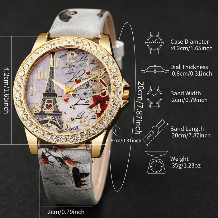 5 Piece Floral Leather Quartz Watch Set - Without Box