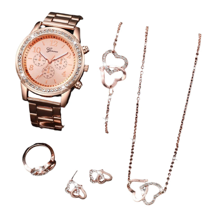 6 Piece Rhinestone Watch Jewelry Set - Without Box