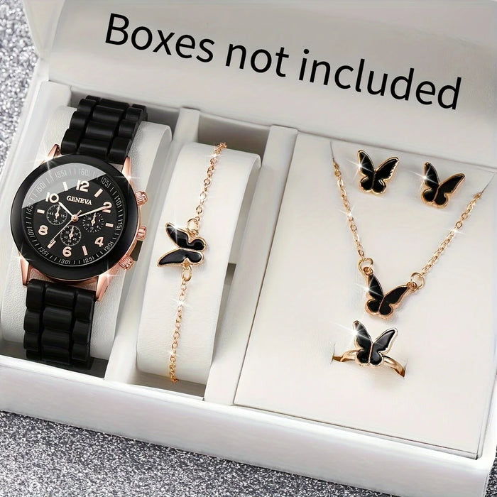 6 Piece Butterfly Watch Set Silicone Band - Without Box