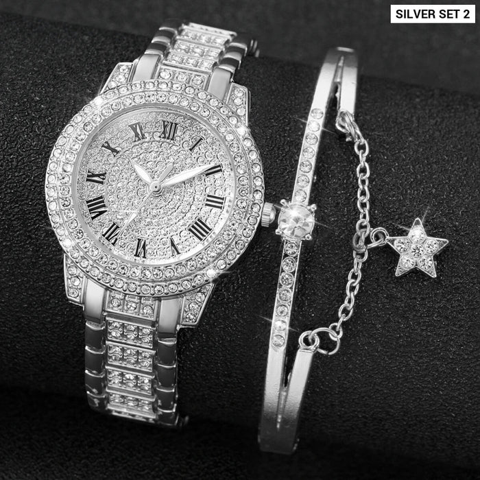 2 Piece Diamond Watch Bracelet Set