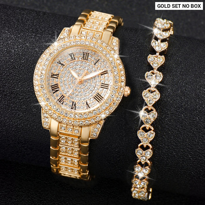 2 Piece Diamond Watch Bracelet Set