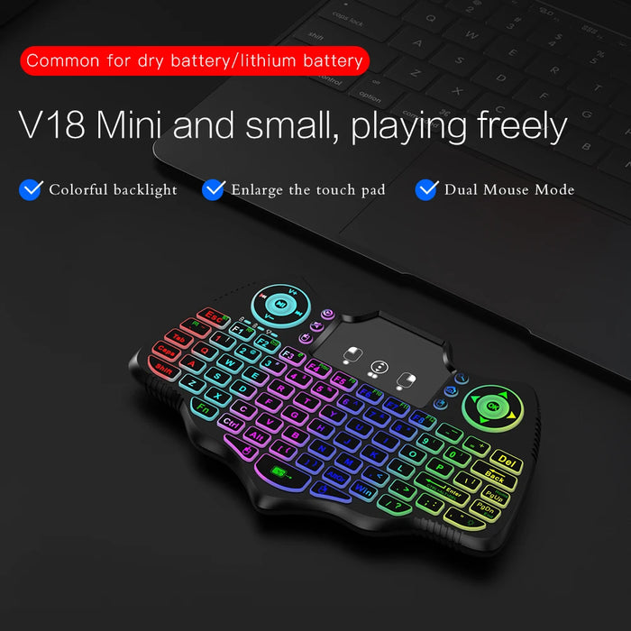 V18 Mini Wireless Keyboard - 2.4G Bt Touch 7 Colour Backlit French / Spanish / Russian Air Mouse - Android Tv Box Gift