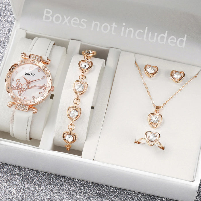 6 Piece Rhinestone Watch Jewelry Set - Without Box