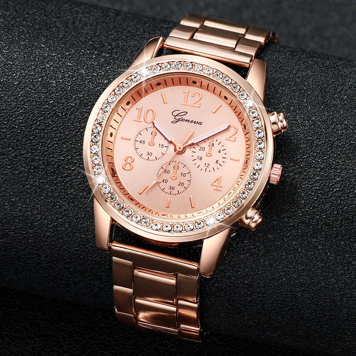 2 Piece Rose Gold Rhinestone Watch Set