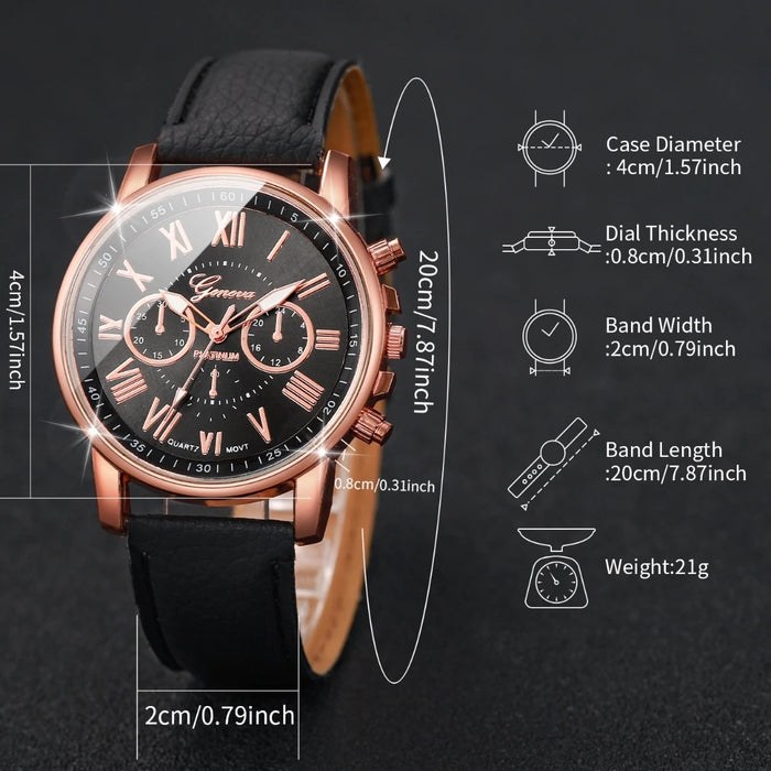 5 Piece Fashion Leather Band Quartz Watch Set