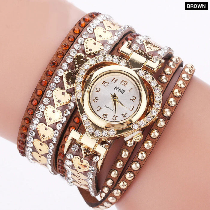 Rhinestone Heart Dial Velvet Band Watch