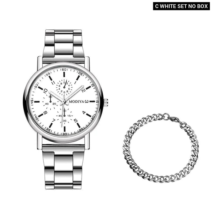 2 Piece Mens Casual Silver Alloy Quartz Watch Set - Without Box