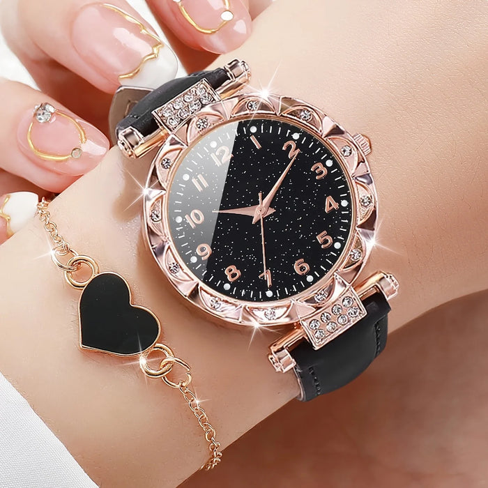 2 Piece Rhinestone Quartz Watch Bracelet Set