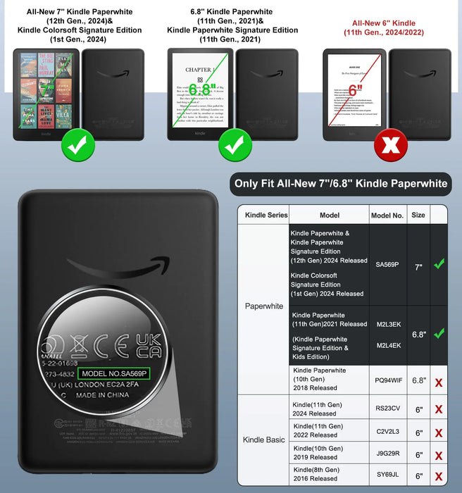 For 7" / 6.8"Kindle Paperwhite 12Th / 11Th Gen 2024 / 2021 & Kindle Coloursoft Signature Edition Flip Stand Case