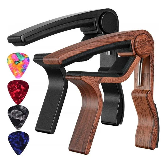 Rosewood Guitar Capo With 5 Colour Picks For Acoustic / Electric