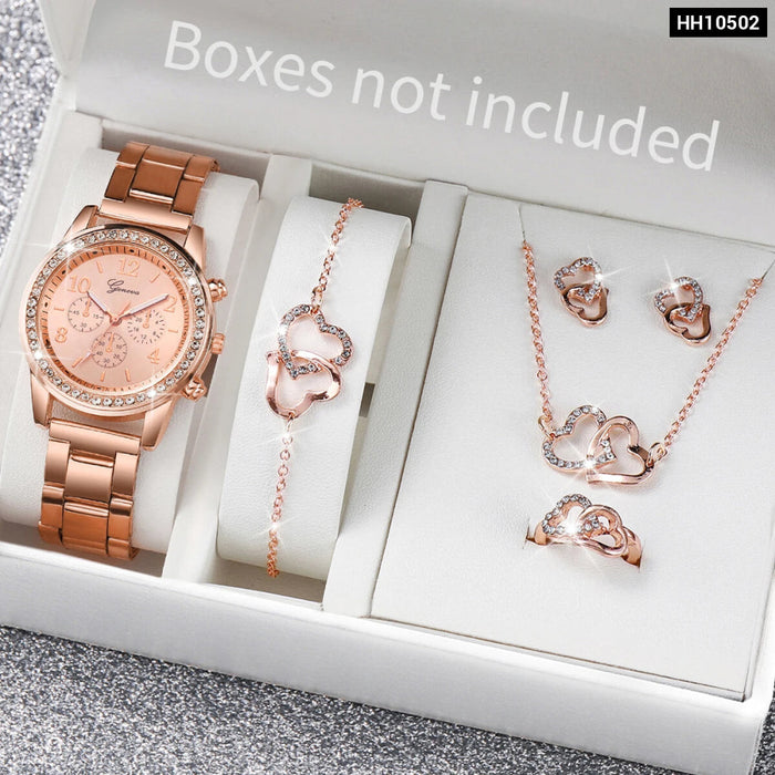 6 Piece Rhinestone Watch Jewelry Set - Without Box