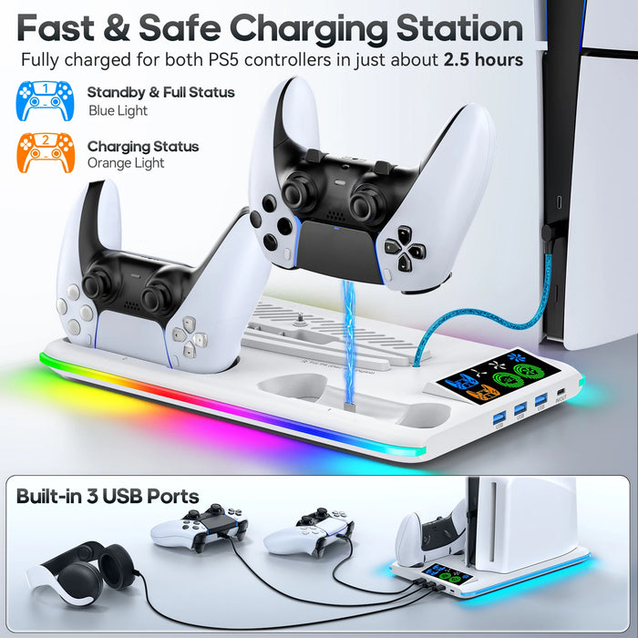 Ps5/Ps5 Slim Cooling Stand Headphone Hook Charging Station