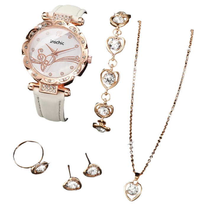 6 Piece Rhinestone Watch Jewelry Set - Without Box