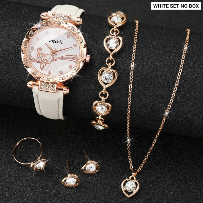 6 Piece Rhinestone Watch Jewelry Set - Without Box