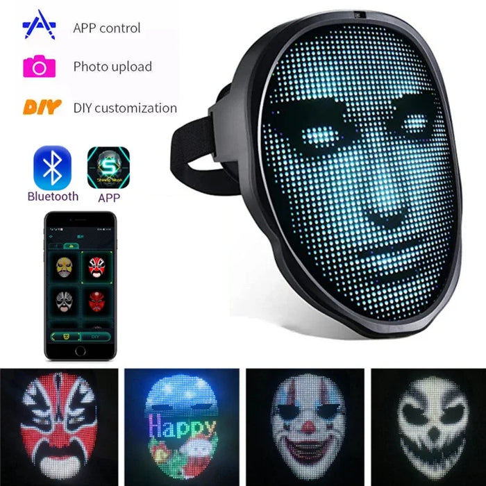 Smart Led Face Mask - Bluetooth Control Customizable For Parties & Halloween