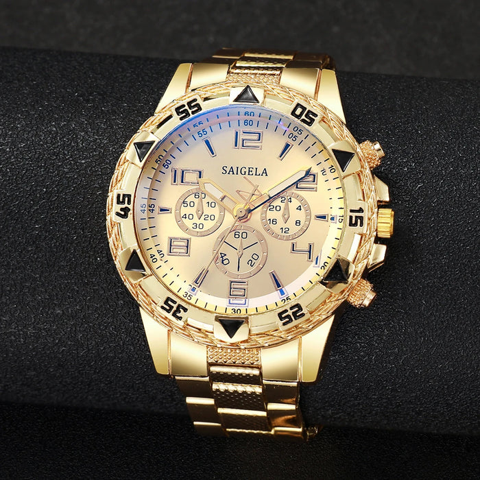 Gold Steel Mens Quartz Watch