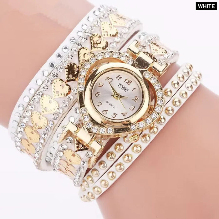 Rhinestone Heart Dial Velvet Band Watch