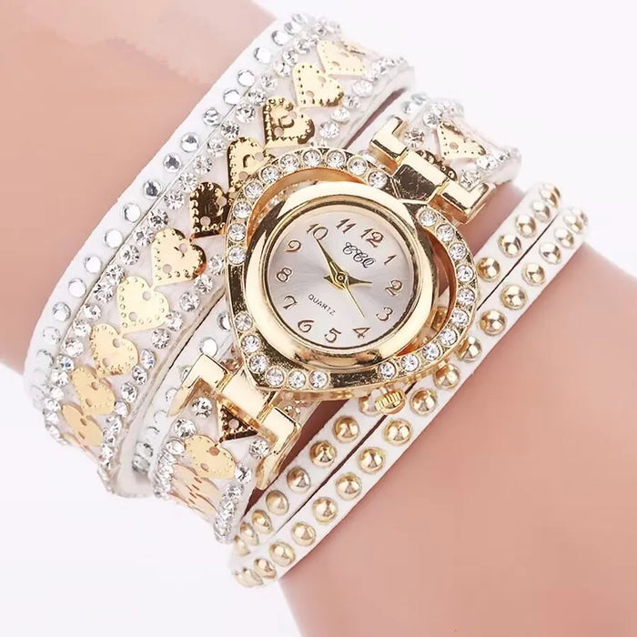 Rhinestone Heart Dial Velvet Band Watch