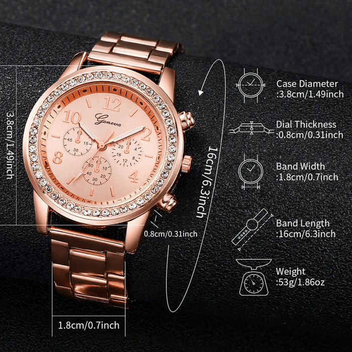 2 Piece Rose Gold Rhinestone Watch Set