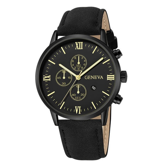 Leather Band Mens Watch Calendar Analog Quartz