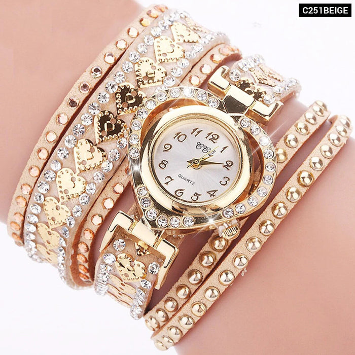 Rhinestone Heart Dial Velvet Band Watch