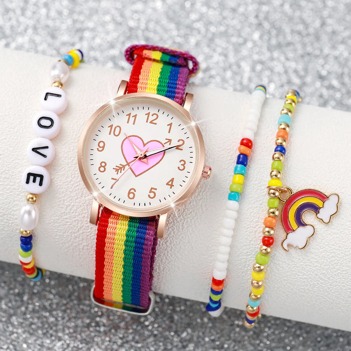 4 Piece Rainbow Beaded Watch Bracelet Set for Women