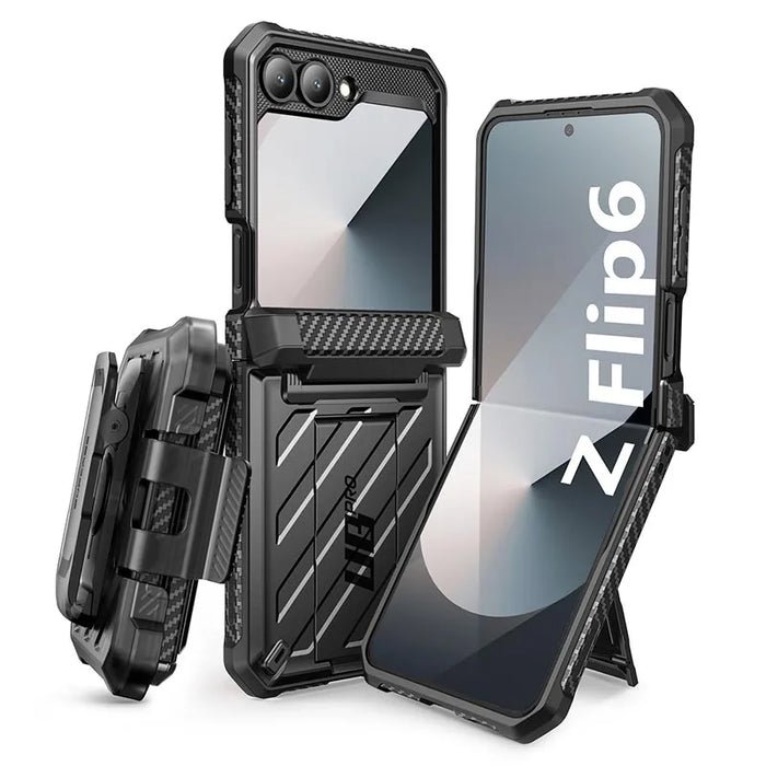 For Samsung Galaxy Z Flip 6/5 Hinge Protection Dual Layer Rugged Protective Case With Holster & Kickstand