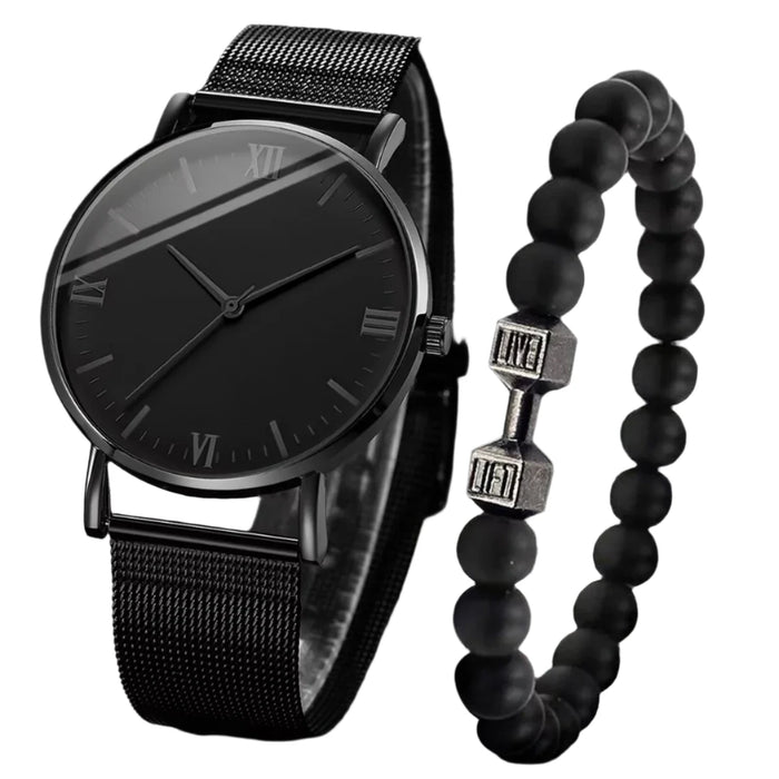Pack of 2 Mens Fashion Quartz Watches Steel Mesh Bands