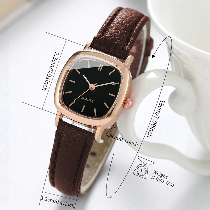 2 Piece Square Leather Band Watch Bracelet Set