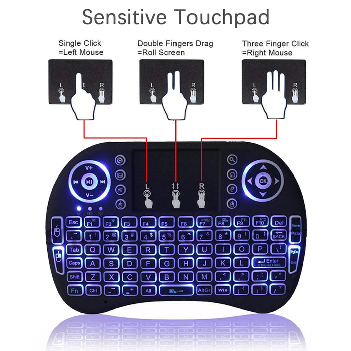 Backlit Mini Wireless Keyboard For Pc Android Tv Box - 2.4G Air Mouse With Touchpad - I8 Arabic French Spanish Russian