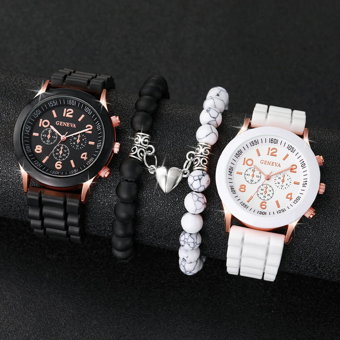 4 Piece Magnetic Heart Bracelet Watch Set