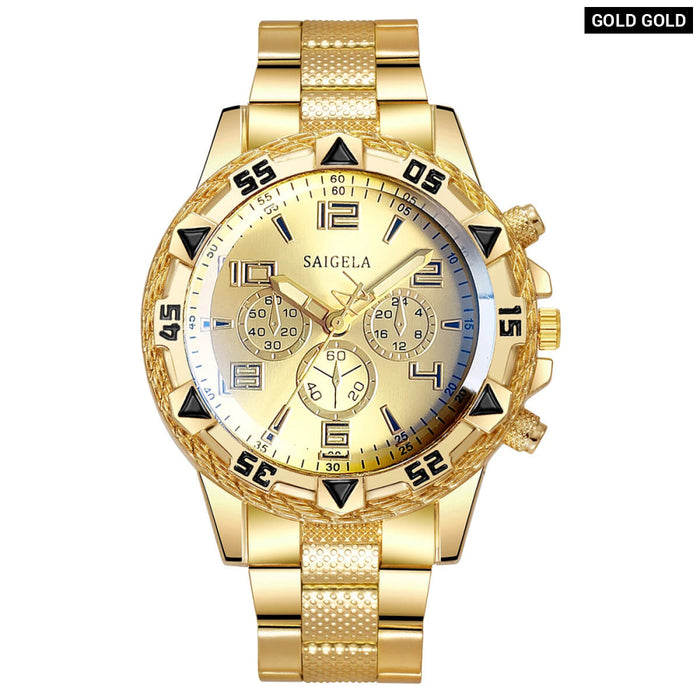 Gold Steel Mens Quartz Watch