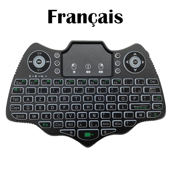 V18 Mini Wireless Keyboard - 2.4G Bt Touch 7 Colour Backlit French / Spanish / Russian Air Mouse - Android Tv Box Gift