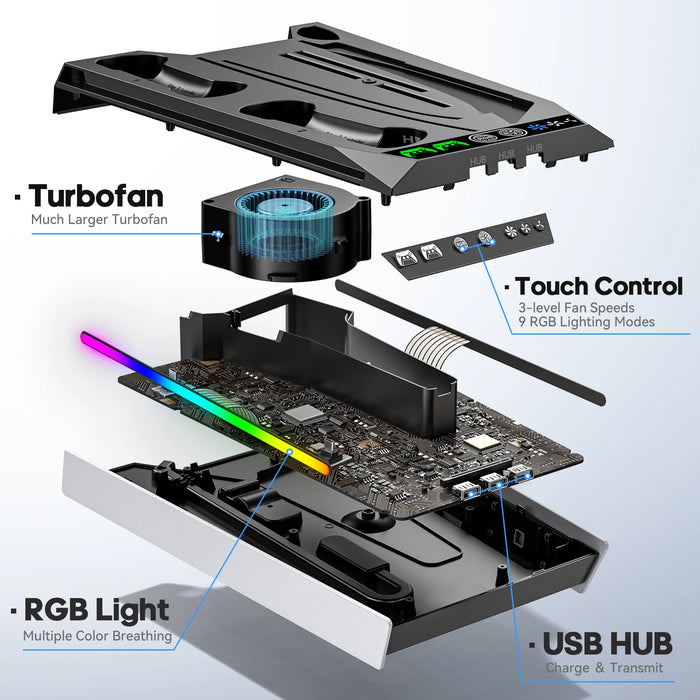 Turbofan Cooling Stand For Ps5/Ps5 Slim 9 Lights Controller Charger