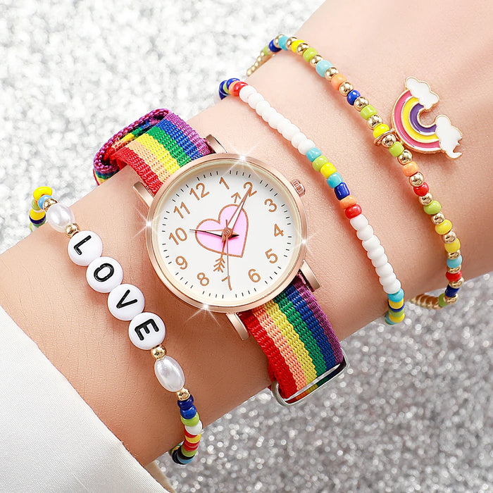 4 Piece Rainbow Beaded Watch Bracelet Set for Women