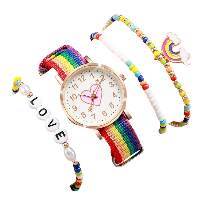 4 Piece Rainbow Beaded Watch Bracelet Set for Women