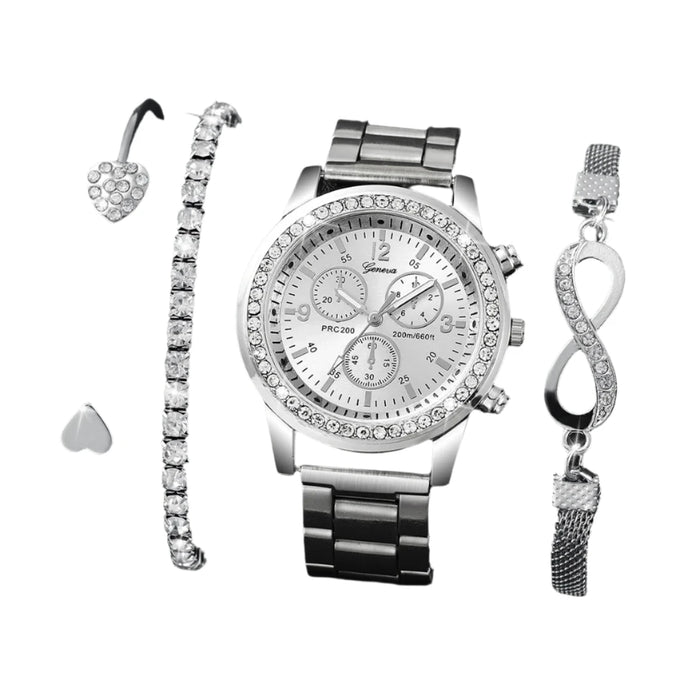 4 Piece Rhinestone Watch Bracelet Set