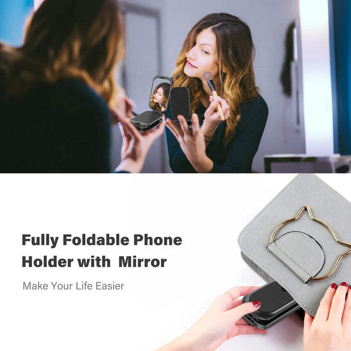 Foldable Phone Stand Makeup Mirror Adjustable Angle