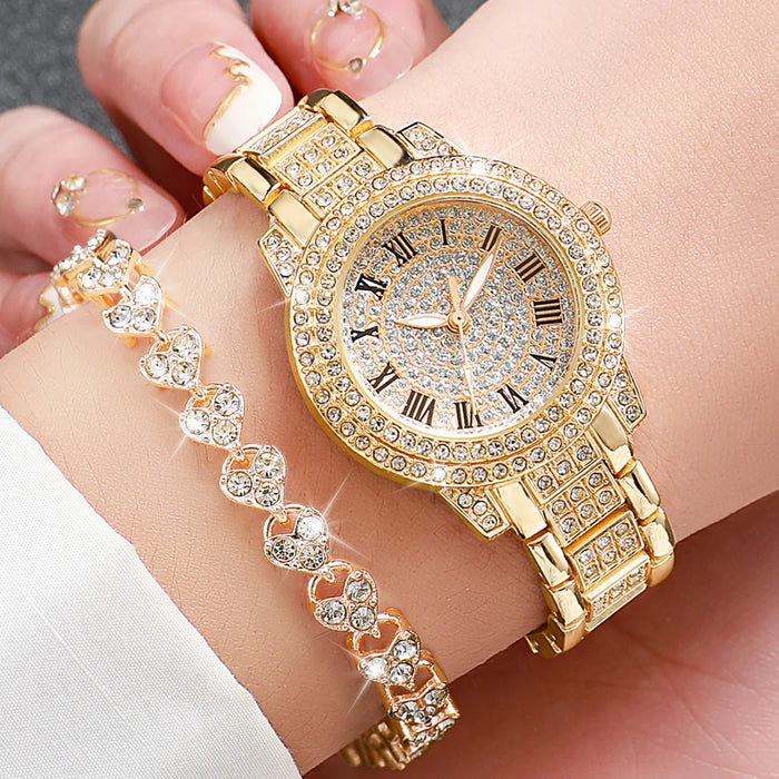 2 Piece Diamond Watch Bracelet Set