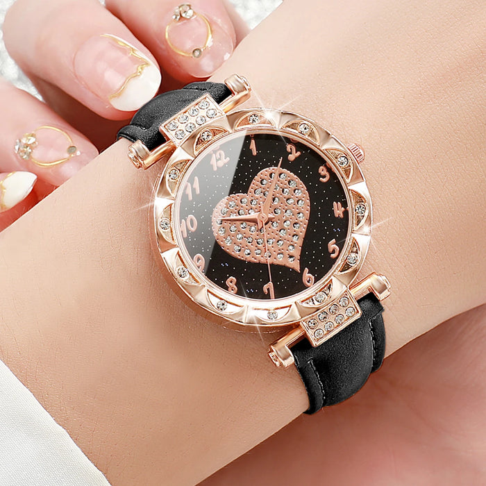 3 Piece Rhinestone Heart Dial Watch Set for Women