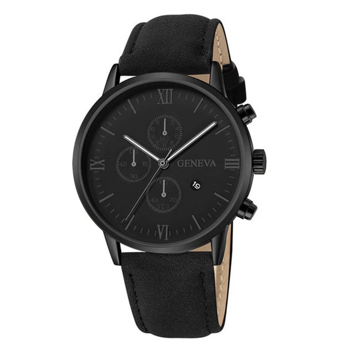 Leather Band Mens Watch Calendar Analog Quartz