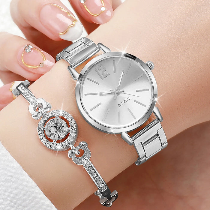 6 Piece Fashion Watch Set Stainless Steel Band Quartz Movement