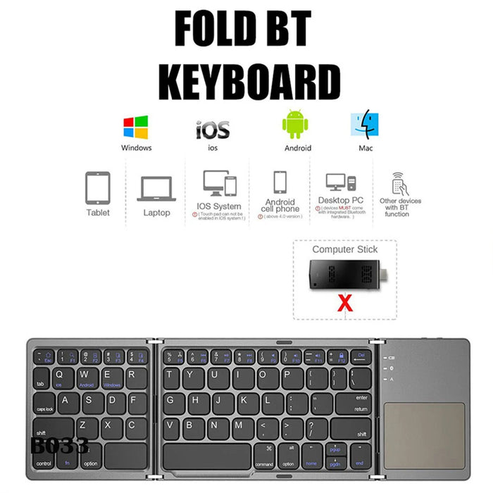 Portable Triple Folding Keyboard For Windows Android Ios - B033