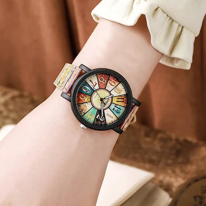 Leather Band Analog Watch Arabic Dial