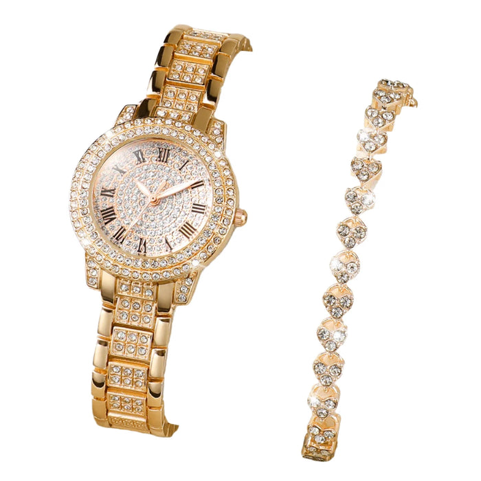 2 Piece Diamond Watch Bracelet Set