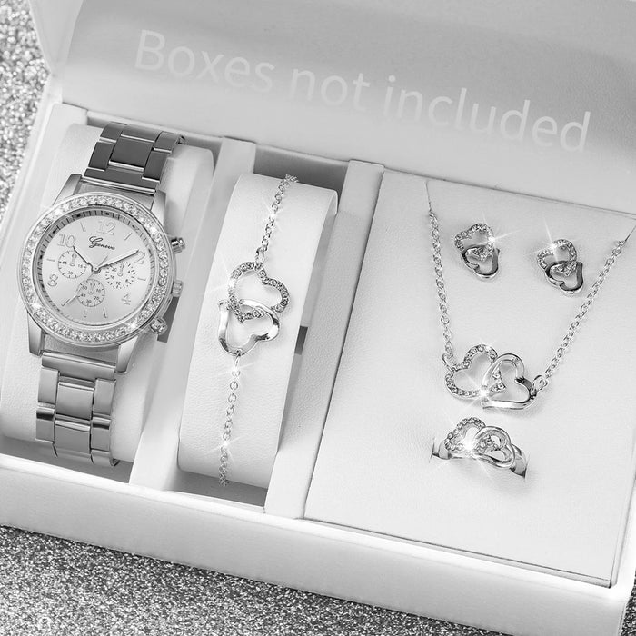 6 Piece Rhinestone Watch Jewelry Set - Without Box