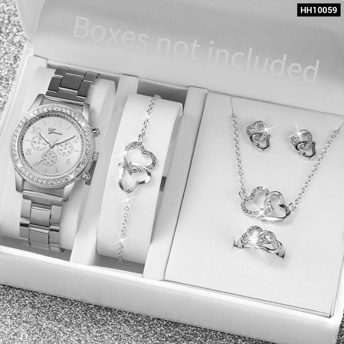 6 Piece Rhinestone Watch Jewelry Set - Without Box