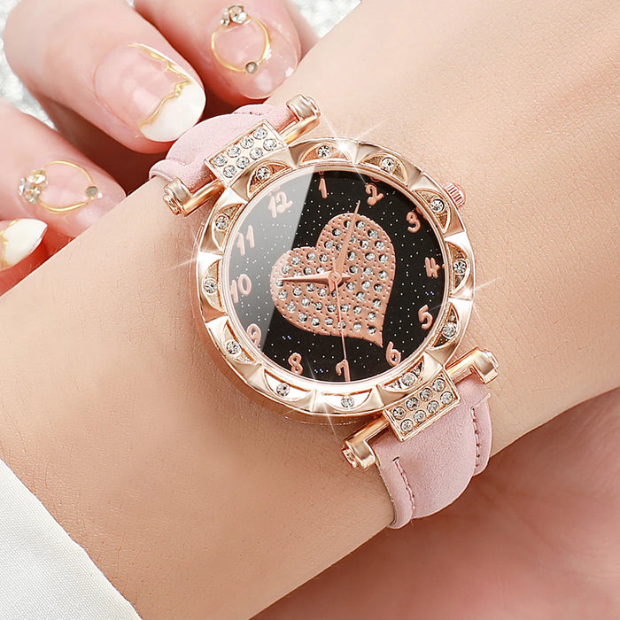 3 Piece Rhinestone Heart Dial Watch Set for Women