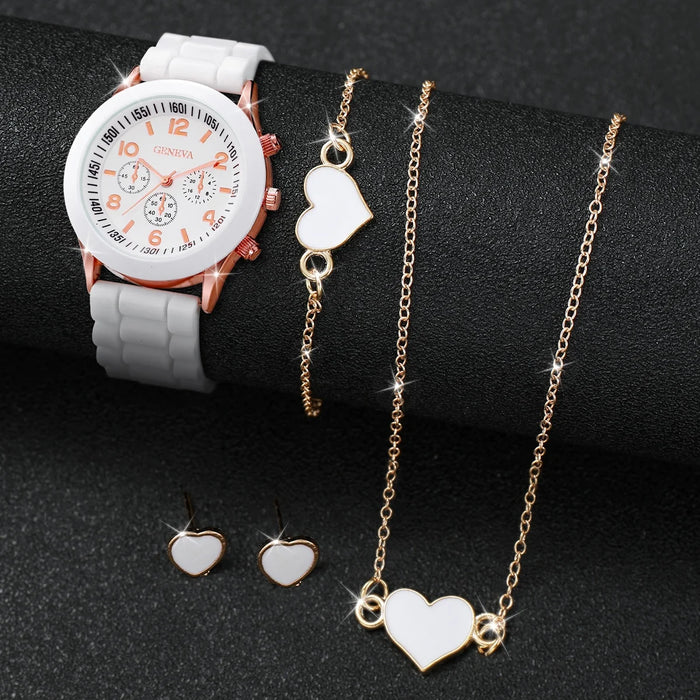 4 Piece Fashion Watch Set Silicone Band