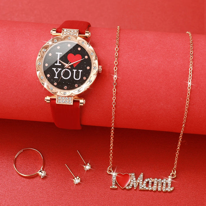 5 Piece Rhinestone Watch Jewelry Set for Mom